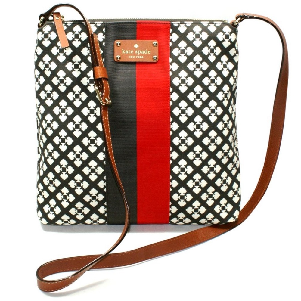 Kate Spade Victoria Classic Spade Swing Crossbody Bag Chocolate/Cream/Red